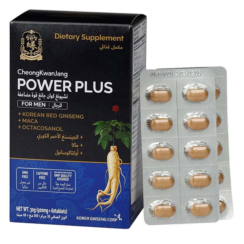 CheongKwanJang Power Plus Korean Red Ginseng + MACA + Octacosanol Tablet 500mg For Men, Pack of 60's