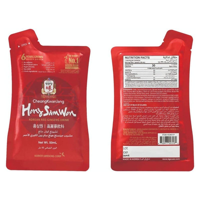 CheongKwanJang HongSamWon 6 Years Grown Korean Red Ginseng Energizing Health Drink 50ml For Men And Women, 30's