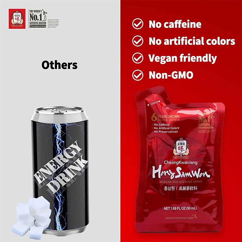 CheongKwanJang HongSamWon 6 Years Grown Korean Red Ginseng Energizing Health Drink 50ml For Men And Women, 30's