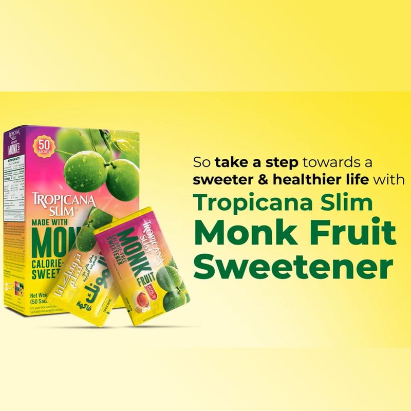 Tropicana Slim Monk Fruit Calorie Free Sweetener Sachets, Pack of 50's