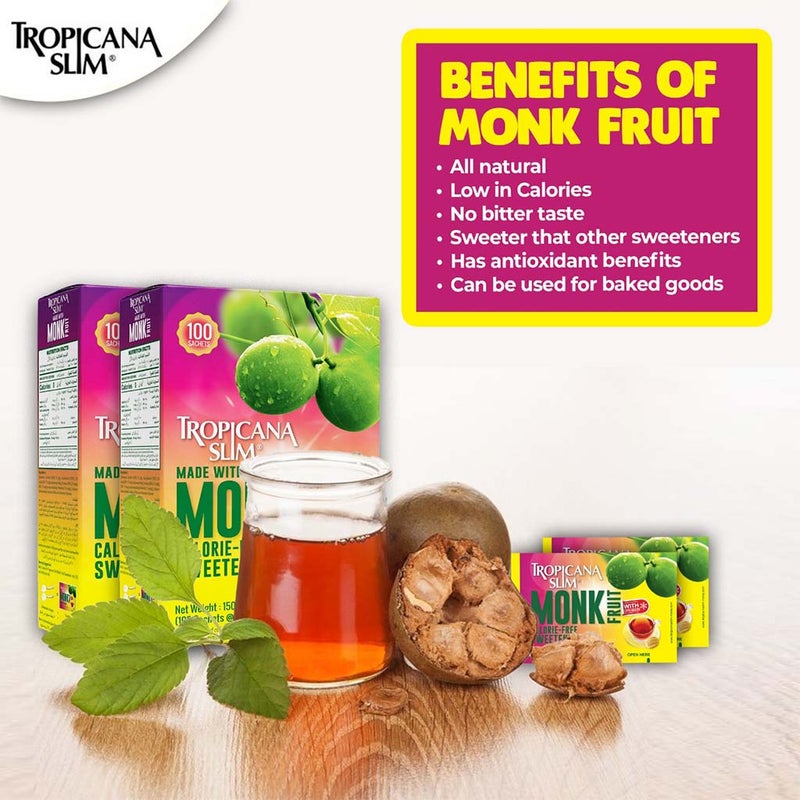 Tropicana Slim Monk Fruit Calorie Free Sweetener Sachets, Pack of 50's