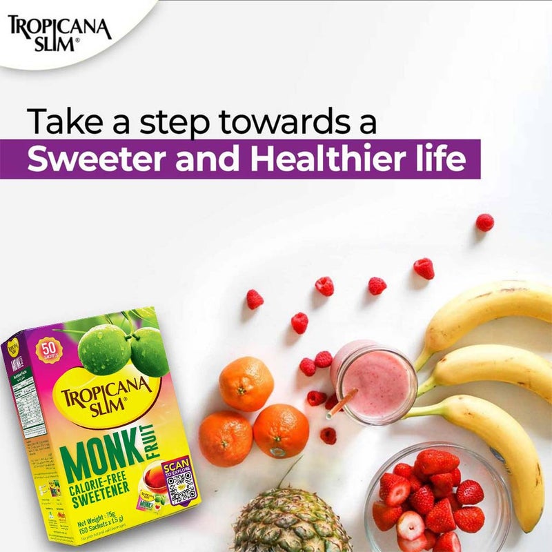 Tropicana Slim Monk Fruit Calorie Free Sweetener Sachets, Pack of 50's