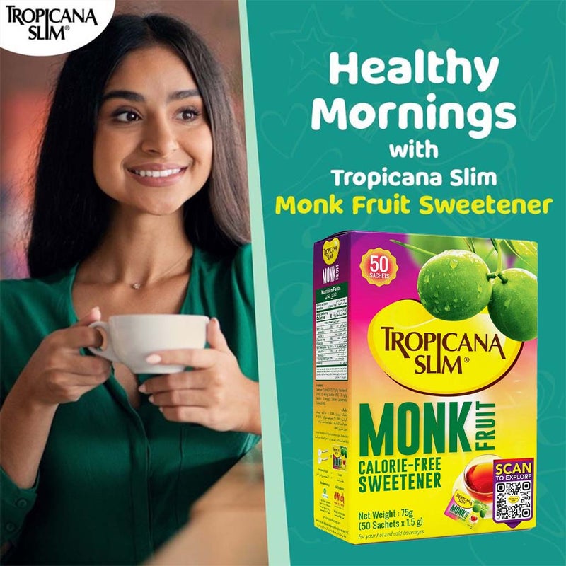 Tropicana Slim Monk Fruit Calorie Free Sweetener Sachets, Pack of 50's