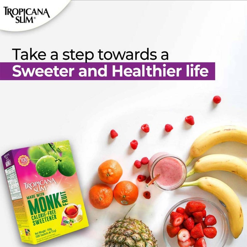 Tropicana Slim Monk Fruit Calorie Free Sweetener Sachets, Pack of 100's