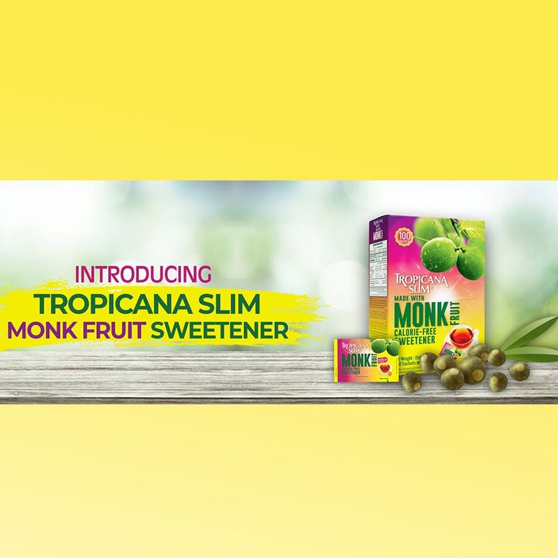 Tropicana Slim Monk Fruit Calorie Free Sweetener Sachets, Pack of 100's