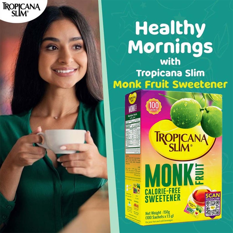 Tropicana Slim Monk Fruit Calorie Free Sweetener Sachets, Pack of 100's