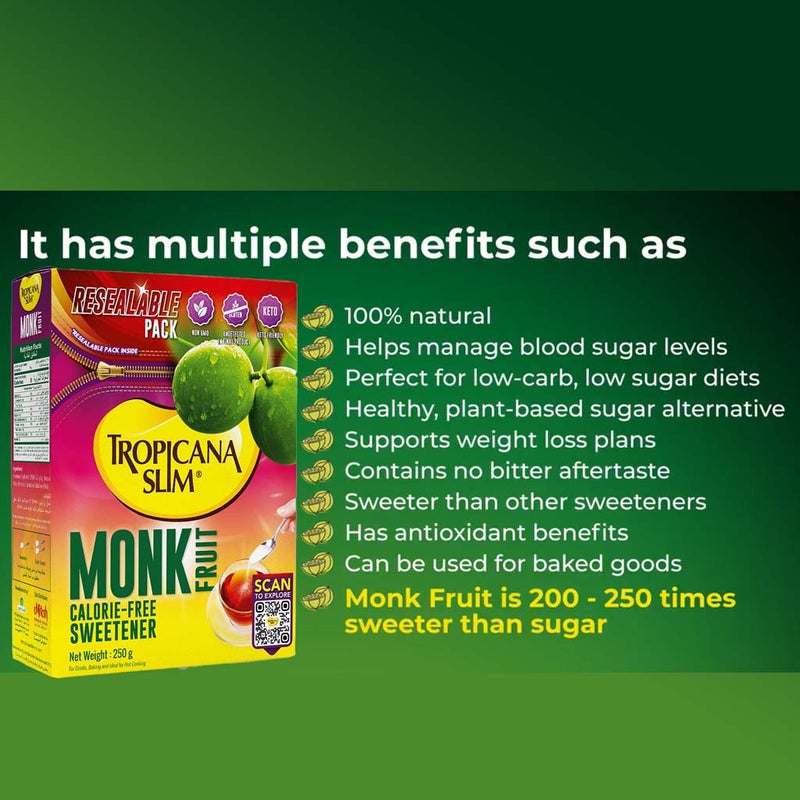 Tropicana Slim Monk Fruit Calorie Free Sweetener, Resealable Pack of 1's