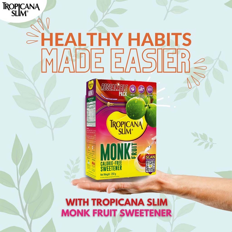 Tropicana Slim Monk Fruit Calorie Free Sweetener, Resealable Pack of 1's