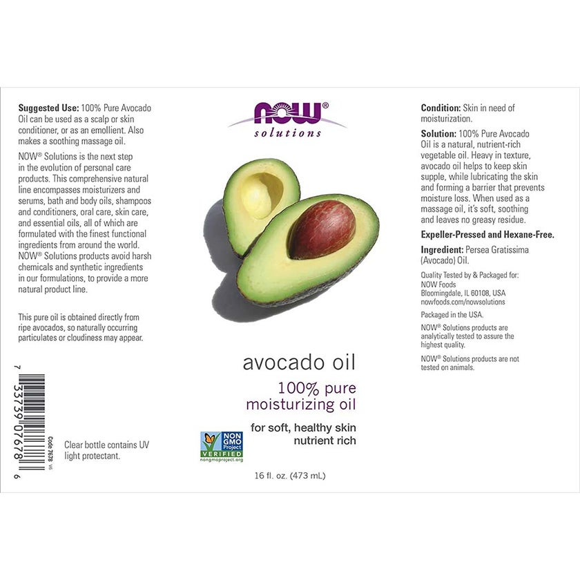 Now Solutions Avocado Oil 100% Pure Moisturizing Oil For Soft, Healthy Skin 473ml