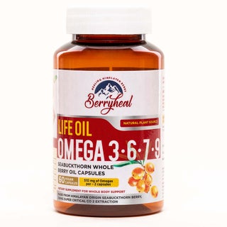 Berryheal Life Oil Omega 3-6-7-9 Sea Buckthorn Berry Oil Vegan Capsules For Immunity & Whole Body Wellness Pack of 60's