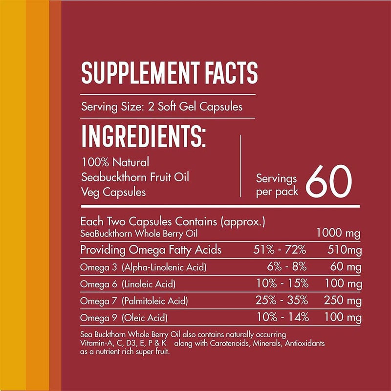 Berryheal Life Oil Omega 3-6-7-9 Sea Buckthorn Berry Oil Vegan Capsules For Immunity & Whole Body Wellness Pack of 60's