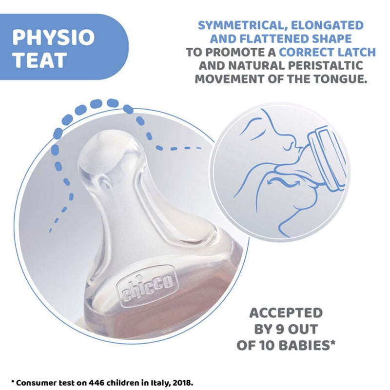 Chicco Physio Teat Anti-Colic Perfect Latch Medium Flow Silicone Baby Teat For 2 Months+, Pack of 2's