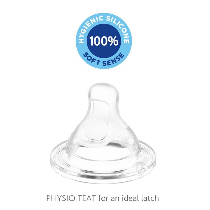 Chicco Physio Teat Anti-Colic Perfect Latch Medium Flow Silicone Baby Teat For 2 Months+, Pack of 2's