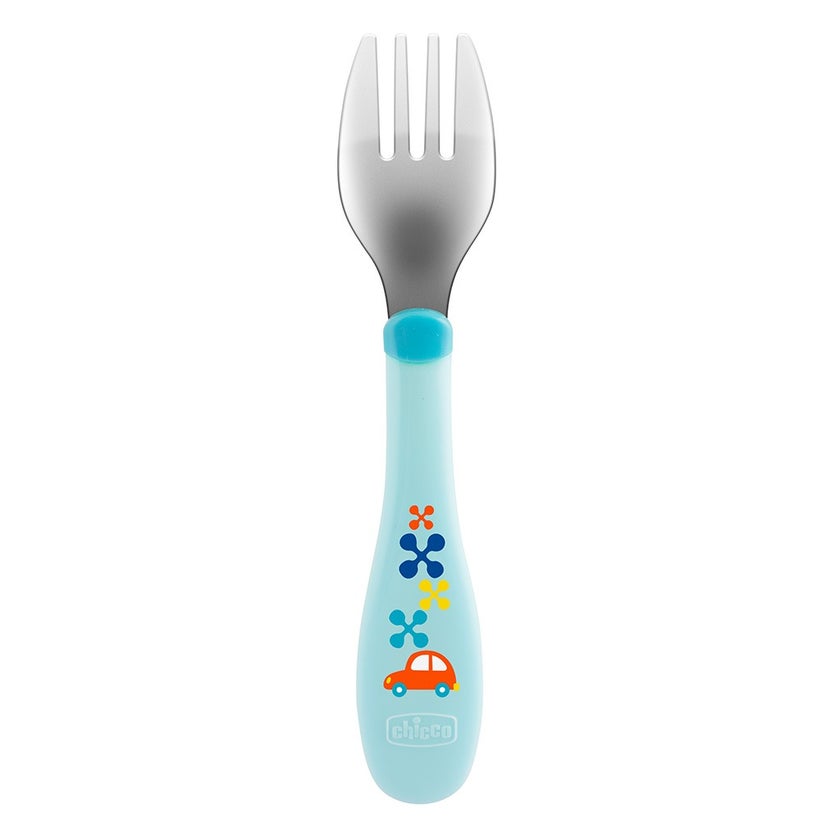 Chicco Stainless Steel Metal Cutlery Set Of Spoon & Fork For 18+ Months, Blue, Set of 2 Pieces