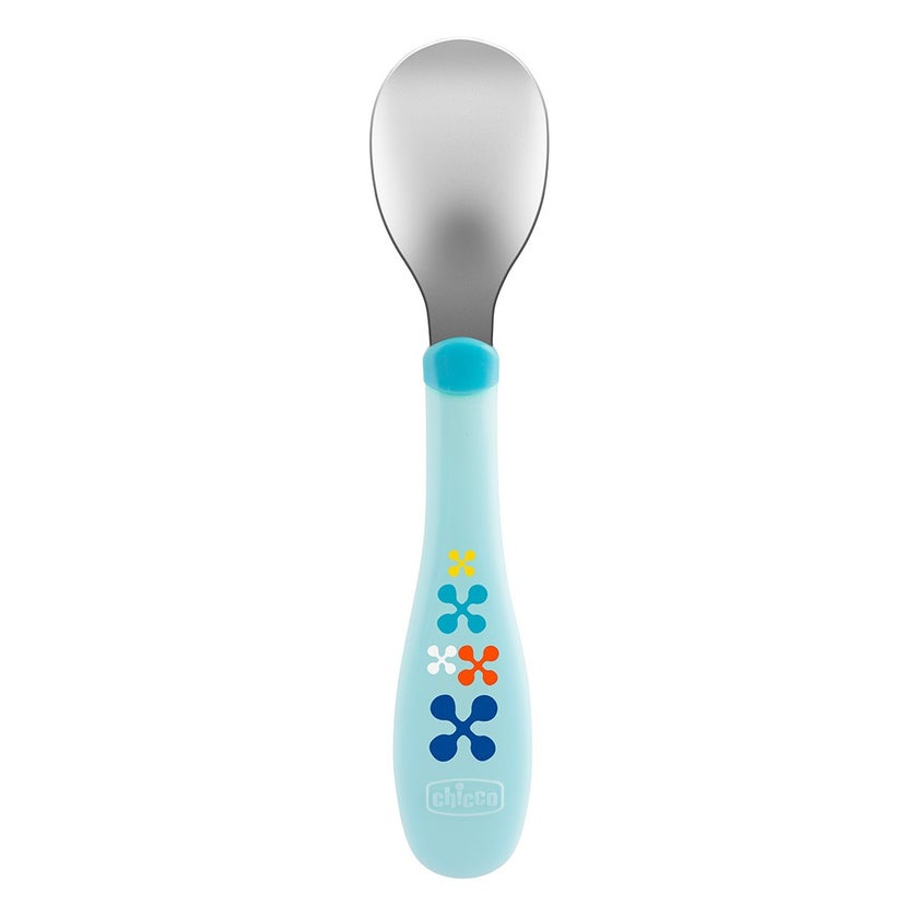 Chicco Stainless Steel Metal Cutlery Set Of Spoon & Fork For 18+ Months, Blue, Set of 2 Pieces