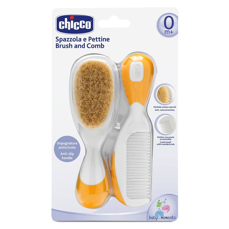 Chicco Brush & Comb Set For 0 Months+ Baby - Orange, Pack of 2 Pieces