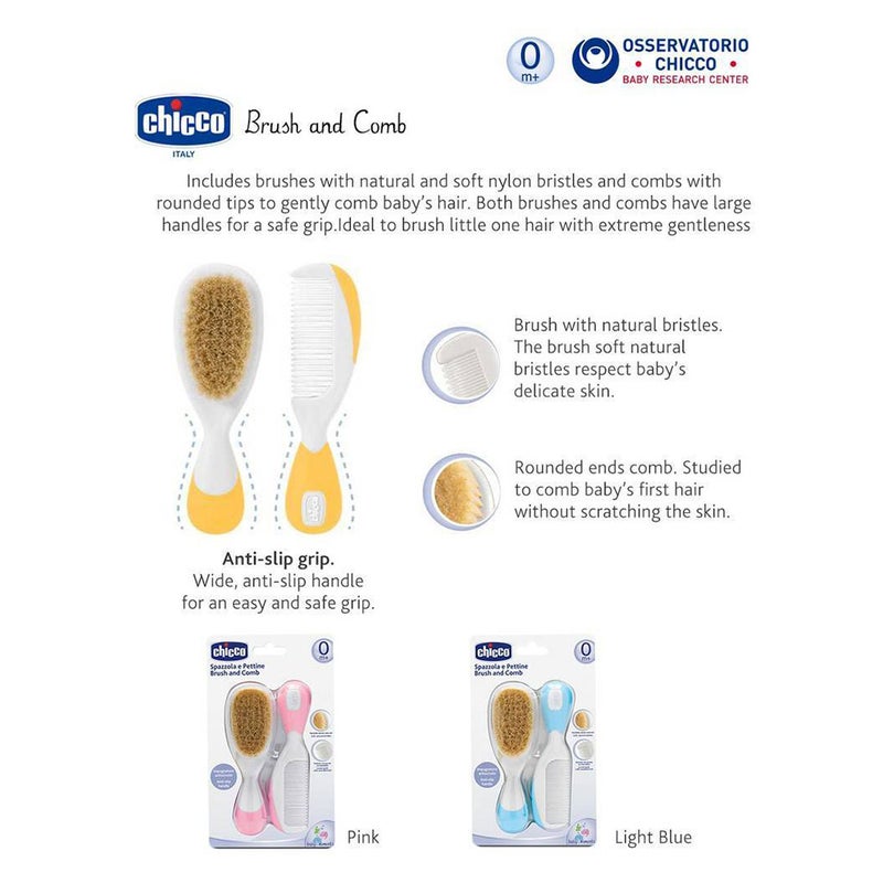 Chicco Brush & Comb Set For 0 Months+ Baby - Orange, Pack of 2 Pieces