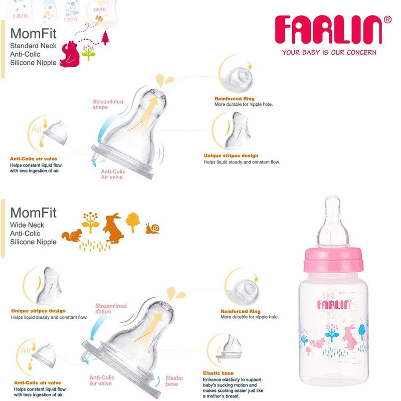 Farlin Standard Neck Animal Series PP Feeding Bottle, Pink AB-41011 (G) 140ml, Pack of 1's