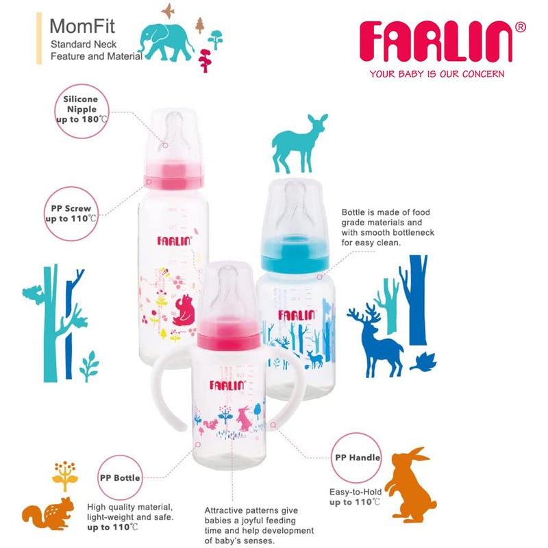 Farlin Standard Neck Animal Series PP Feeding Bottle, Pink AB-41011 (G) 140ml, Pack of 1's