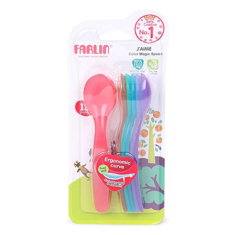 Farlin J'Aime Colour Magic Spoon For 12 Months+ Toddler, Pack of 7's