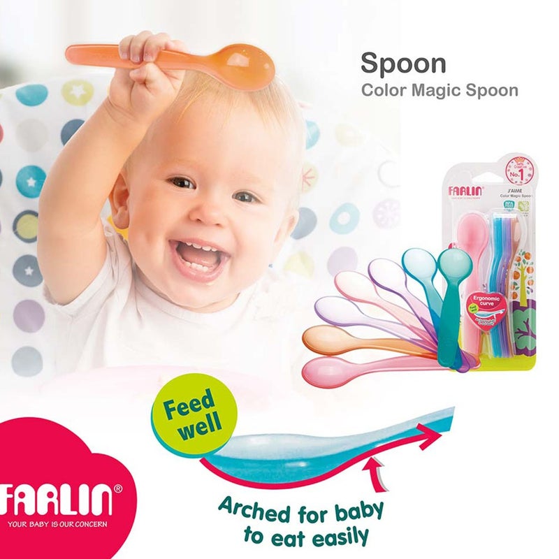 Farlin J'Aime Colour Magic Spoon For 12 Months+ Toddler, Pack of 7's