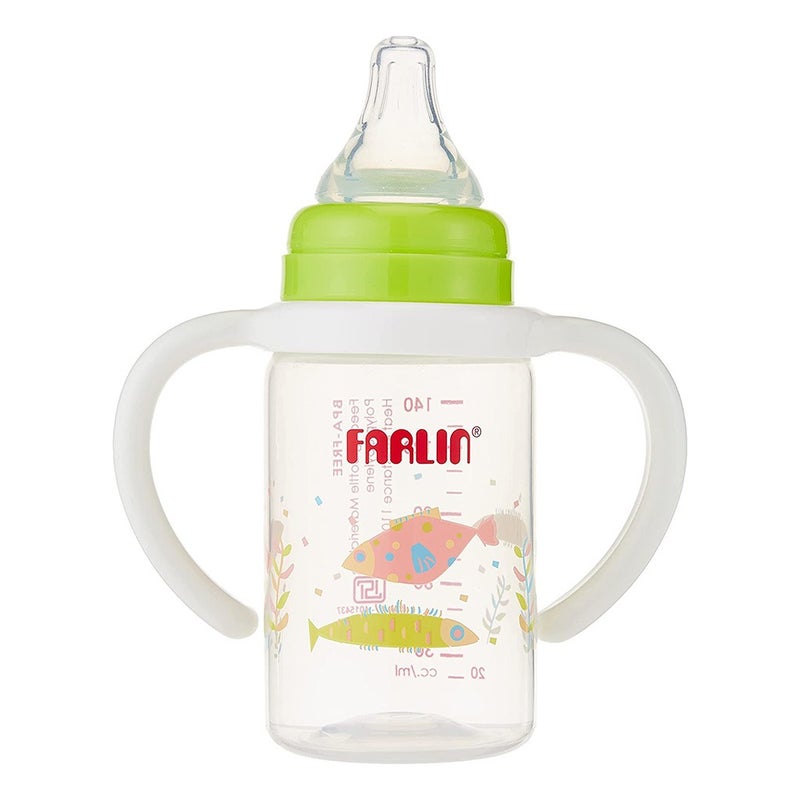 Farlin Little Artist Collection 140ml Standard Neck PP Feeding Bottle With Handle Green For 0+ Months Baby, Pack of 1's