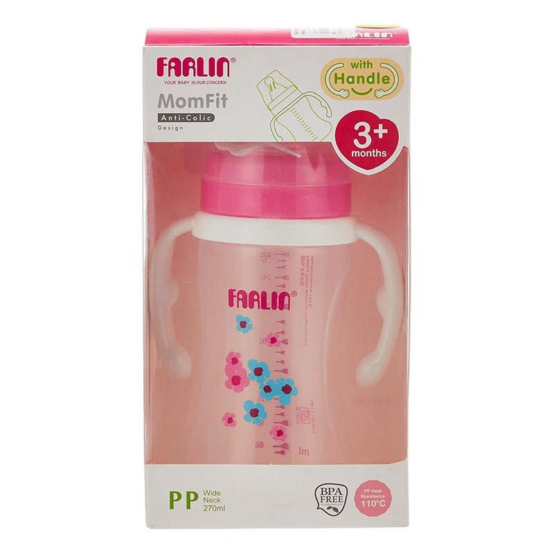 Farlin Seasons Series Wide Neck 270ml PP Feeding Bottle With Handle For 3 Months+ Baby, Pack of 1's
