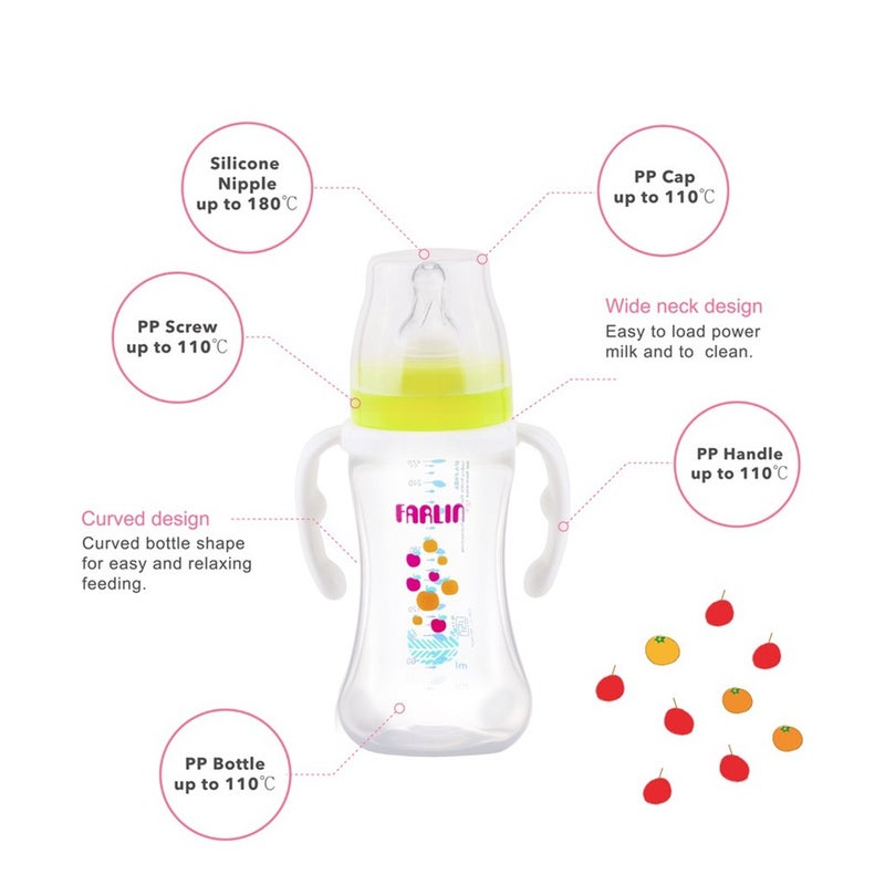 Farlin Seasons Series Wide Neck 270ml PP Feeding Bottle With Handle For 3 Months+ Baby, Pack of 1's