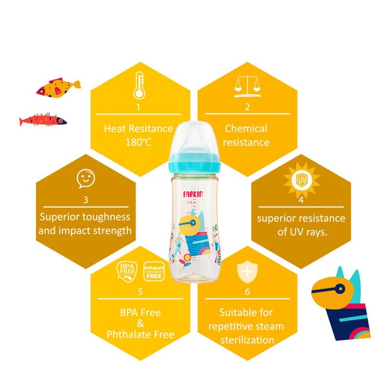Farlin Silky PPSU Little Artist Collection 270ml Wide Neck Feeding Bottle For Baby AB-92009 (B), Pack of 1's