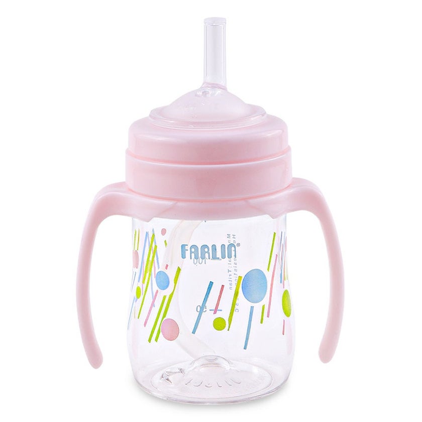 Farlin Stage 3 150ml Tritan Crystal Transparent Drinking Cup With Straw For 9+ Months Assorted