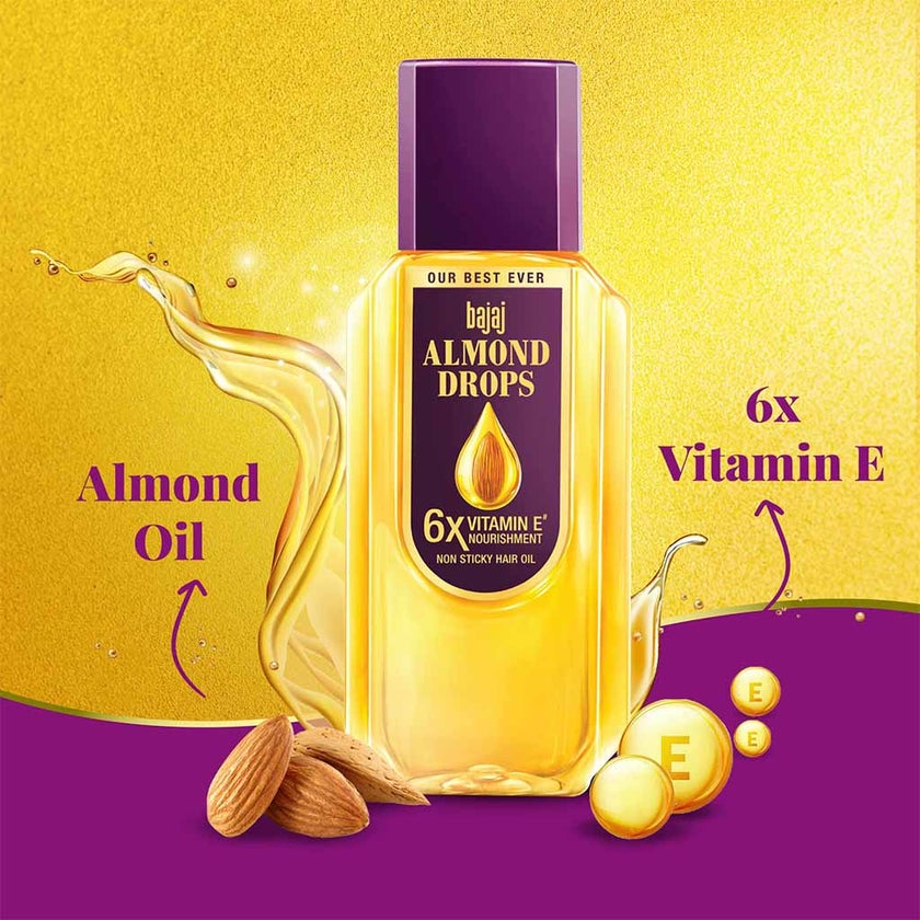 Bajaj Almond Drops Non Sticky Hair Oil For Reduced Hair Fall 300ml