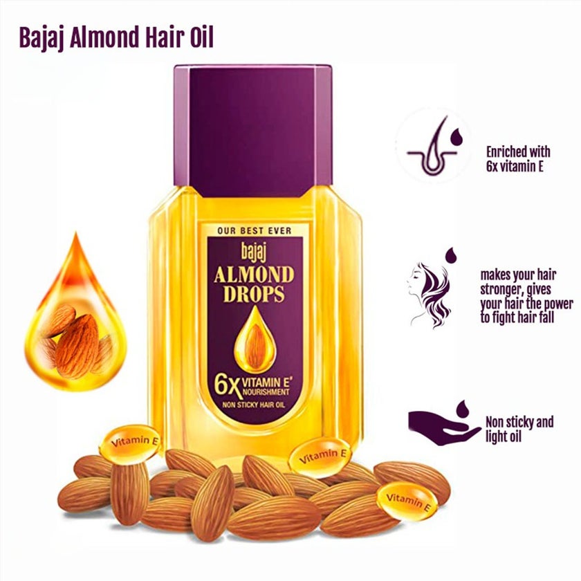 Bajaj Almond Drops Non Sticky Hair Oil For Reduced Hair Fall 300ml