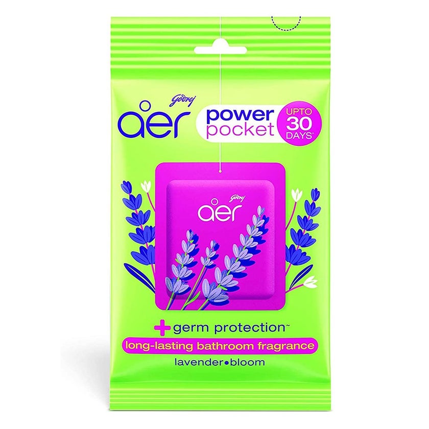 Godrej Aer Power Pocket Germ Protection Long Lasting Bathroom Fragrance - Lavender Bloom 10g