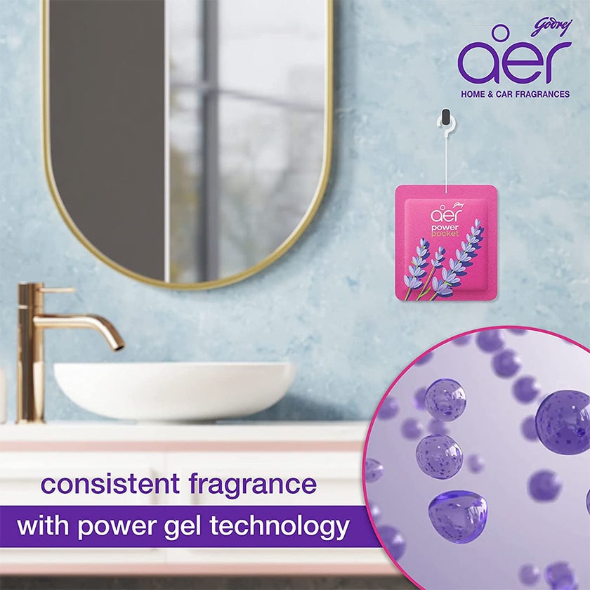 Godrej Aer Power Pocket Germ Protection Long Lasting Bathroom Fragrance - Lavender Bloom 10g