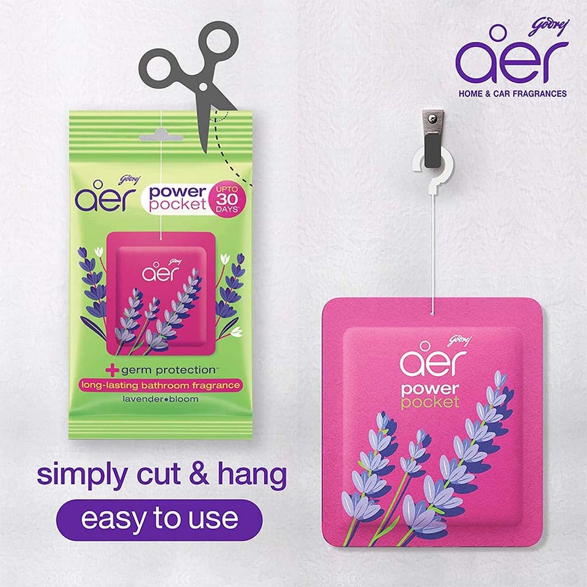 Godrej Aer Power Pocket Germ Protection Long Lasting Bathroom Fragrance - Lavender Bloom 10g