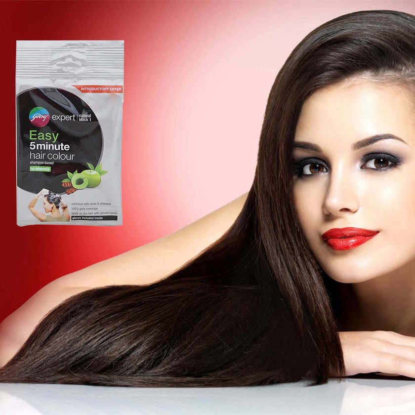 Godrej Expert Easy 5-Minute Hair Color Shampoo With No Ammonia, Natural Black, Pack of 8 x 18ml