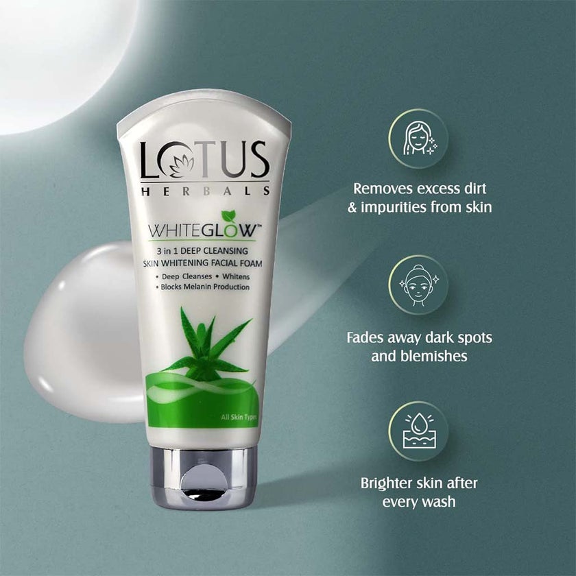 Lotus Herbals Whiteglow 3 In 1 Deep Cleansing Skin Whitening Facial Foam 100g