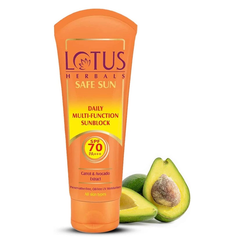 Lotus Herbals Safe Sun Daily Multi-function SPF 70 PA+++ Face Sun Block For All Skin Types 60g