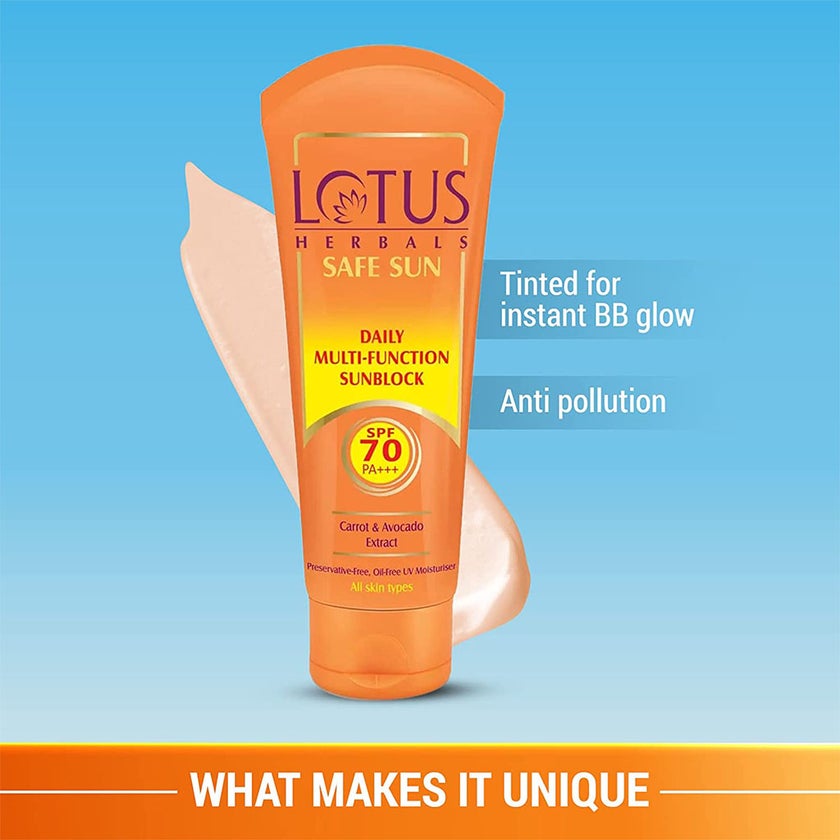 Lotus Herbals Safe Sun Daily Multi-function SPF 70 PA+++ Face Sun Block For All Skin Types 60g