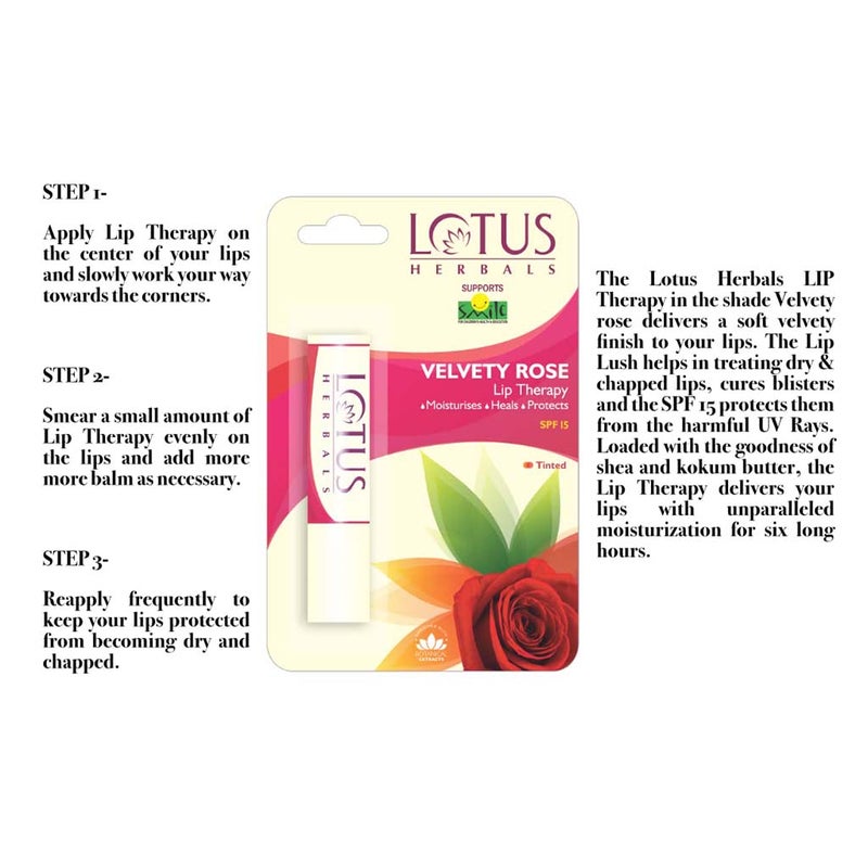 Lotus Herbals Tinted Lip Therapy SPF15 Velvety Rose 4g