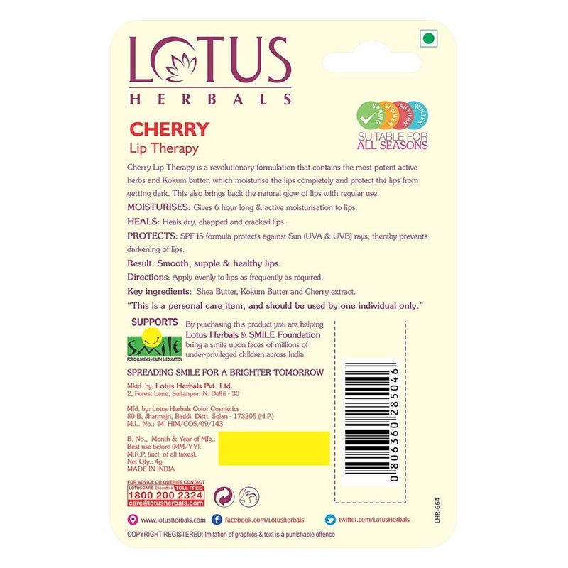 Lotus Herbals Tinted Lip Therapy SPF15 Cherry 4g