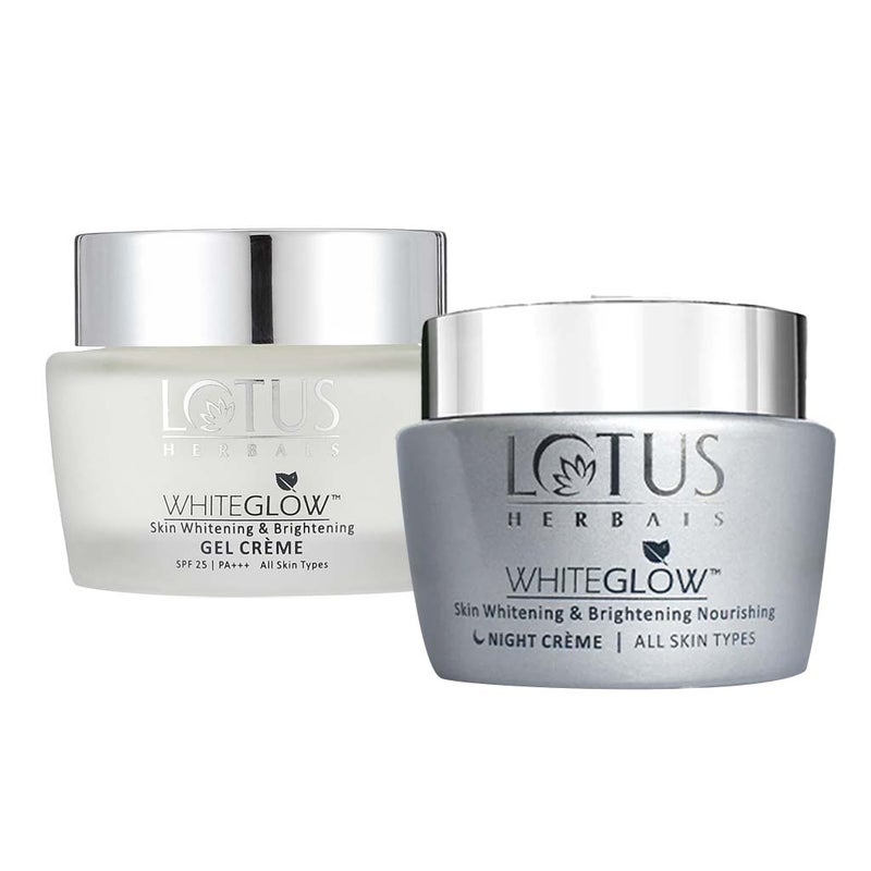 Lotus Herbals Whiteglow SPF 25 PA+++ Skin Whitening & Brightening Day Gel Cream 60g + Lotus Herbals Whiteglow Skin Whitening & Brightening Nourishing Night Cream 60g PROMO PACK