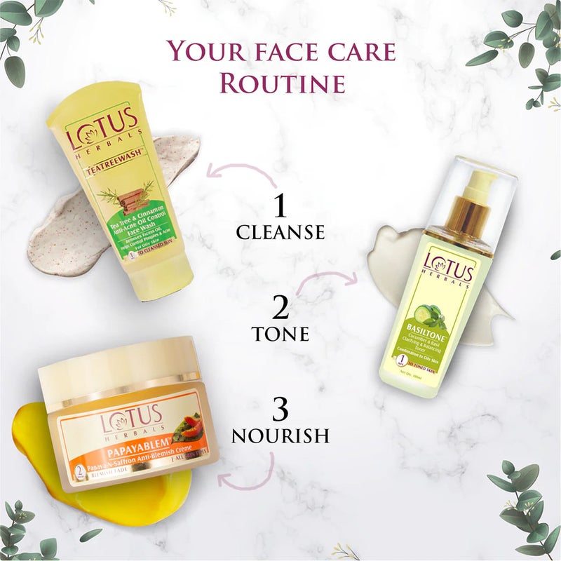 Lotus Herbals Papayablem Papaya-N-Saffron Anti-Blemish Cream 50g + Lotus Herbals Teatreewash Anti-Acne Oil Control Face Wash With Tea Tree & Cinnamon 120g PROMO PACK