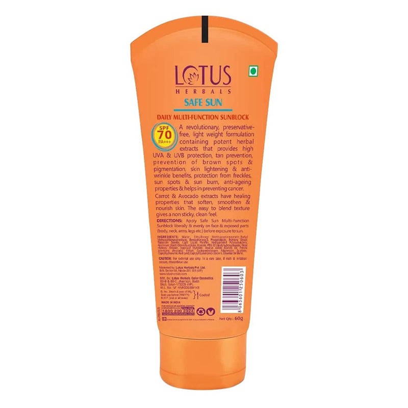 Lotus Herbals Safe Sun Daily Multi-function Sun Block SPF 70 PA+++ For All Skin Types 60g PROMO PACK