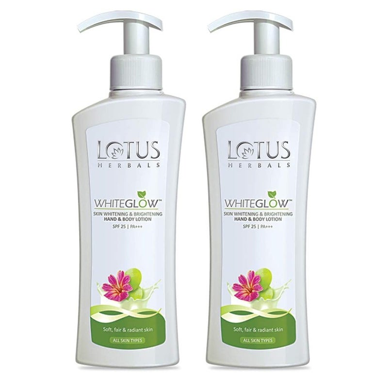 Lotus Herbals Whiteglow SPF25 PA+++ Skin Whitening & Brightening Hand And Body Lotion, PROMO PACK OF 2 x 300ml
