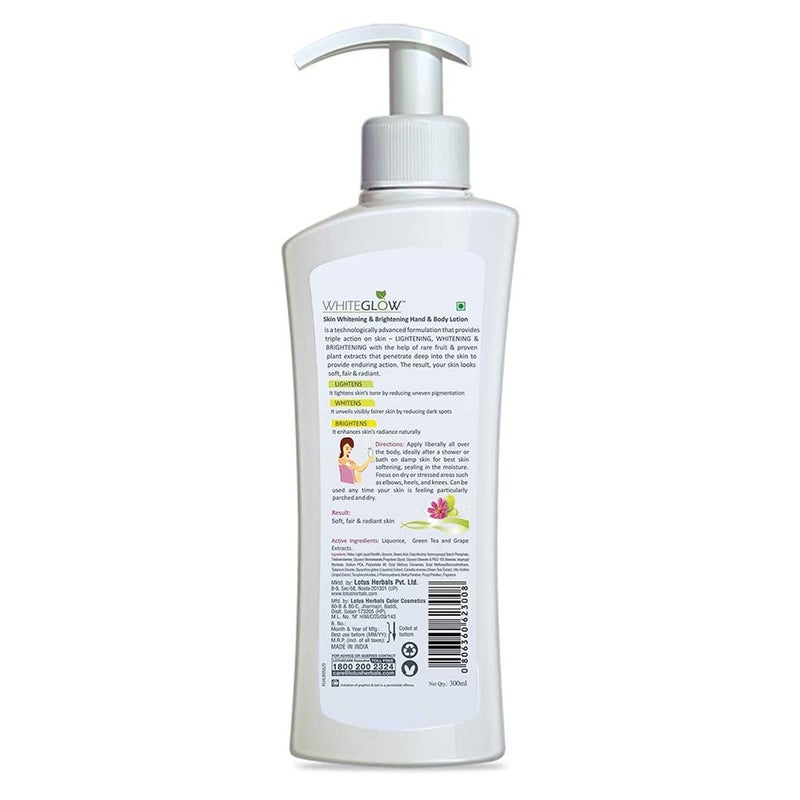 Lotus Herbals Whiteglow SPF25 PA+++ Skin Whitening & Brightening Hand And Body Lotion, PROMO PACK OF 2 x 300ml