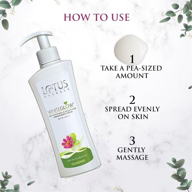 Lotus Herbals Whiteglow SPF25 PA+++ Skin Whitening & Brightening Hand And Body Lotion, PROMO PACK OF 2 x 300ml