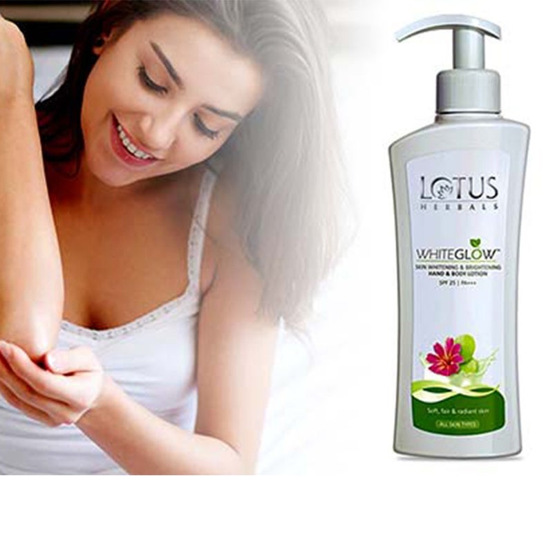 Lotus Herbals Whiteglow SPF25 PA+++ Skin Whitening & Brightening Hand And Body Lotion, PROMO PACK OF 2 x 300ml