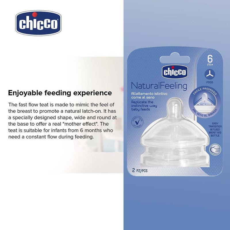 Chicco Natural Feeding Teat For 6 Months+ Baby, Pack of 2's