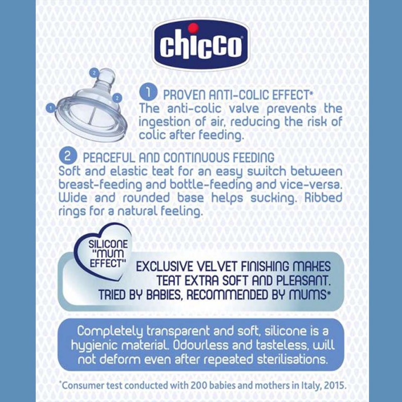 Chicco Natural Feeding Teat For 6 Months+ Baby, Pack of 2's